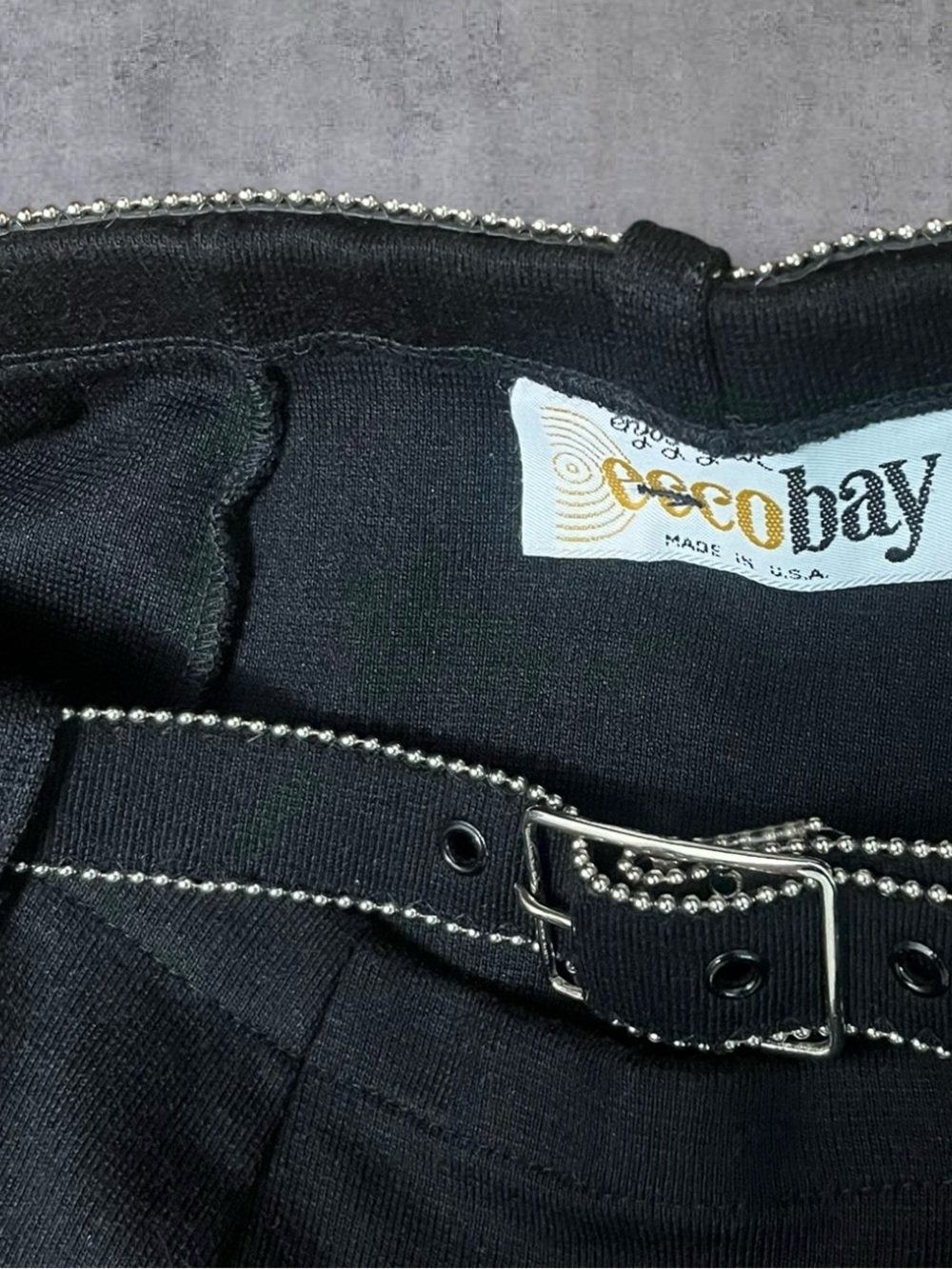 Vintage 70s Ecco Bay Sz 7/8 Ball Chain Belted Black A-Line Maxi Skirt View 2
